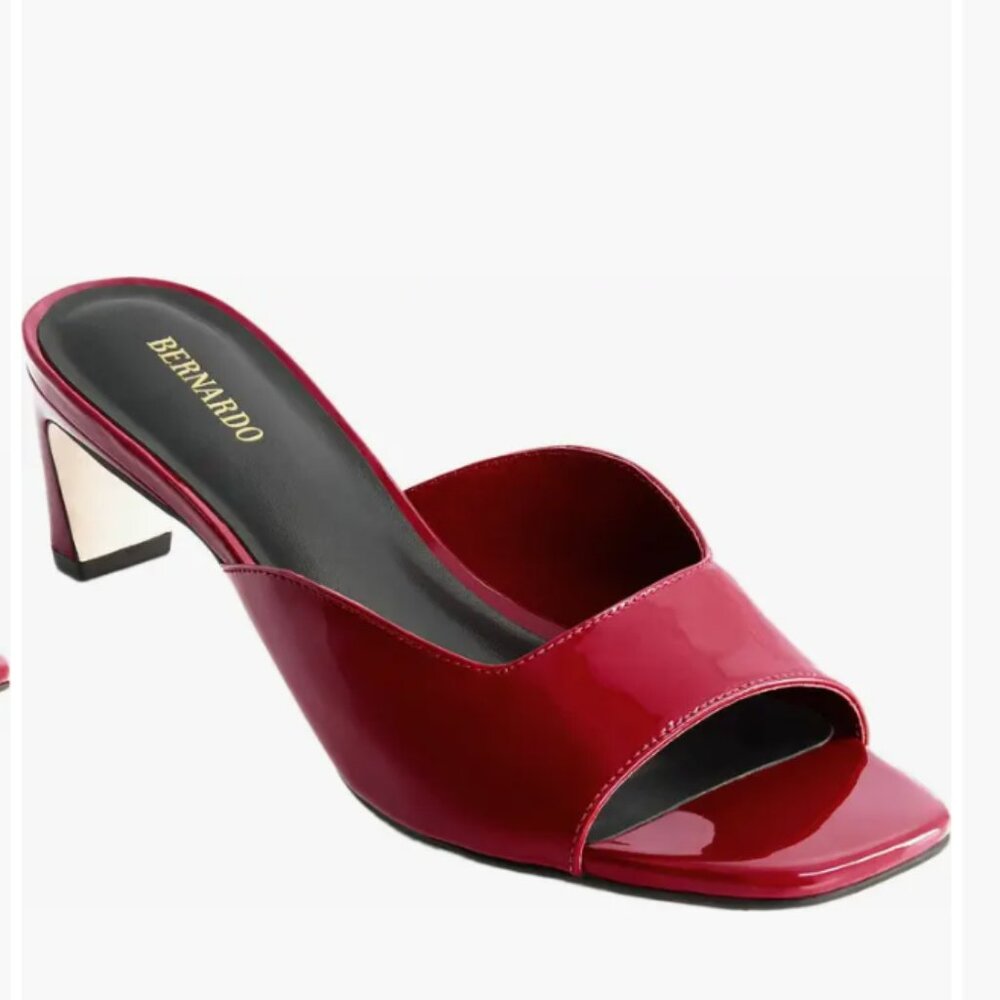 New Bernardo Cenza Patent Leather Heel Sandals Red 7